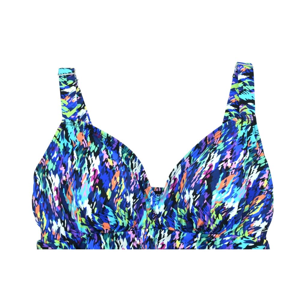Swim Solutions Women's Printed Tiered Fauxkini In Rainbow Rain - Picture 2 of 5
